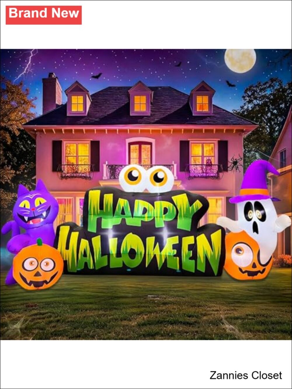 👻 10FT Halloween Inflatable White Ghost Pumpkin Eyeballs Cat Banner Yard Decor